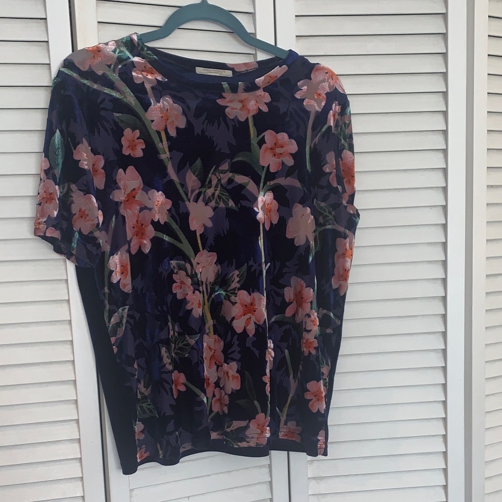 Zara Dark Blue Floral Short Sleeve Tee